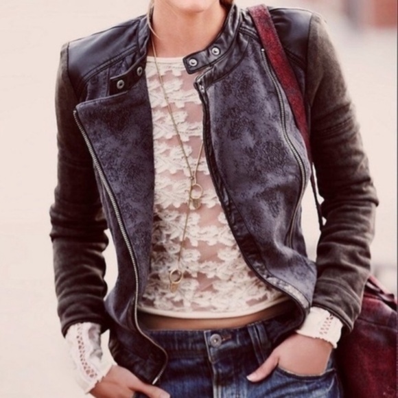 Free People Jackets & Blazers - Free People Jacquard Vegan Leather Jacket Size 6